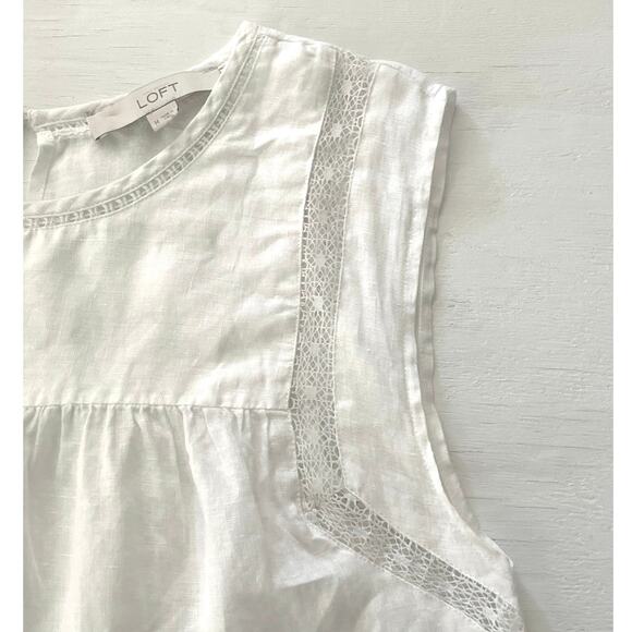 Loft Linen White Sleeveless Blouse Womens Size M Lace Work Travel Cottagecore - Picture 3 of 11